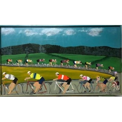 ACRILICO SU TAVOLA MAURIZIO SANI ' LA CAROVANA ' dimensioni L 92 x H 54 cm.