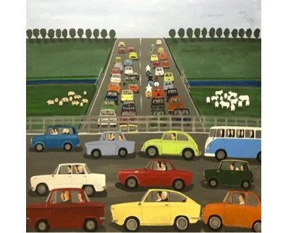 ACRILICO SU TELA MAURIZIO SANI ' TRAFFICO IN VAL D'ORCIA ' dimensioni L 100 x H 100 cm.