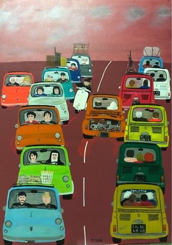 ACRILICO SU TELA  MAURIZIO SANI ' PARTENZE '  dimensioni L 50 x H 70 cm.
