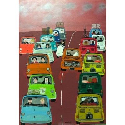 ACRILICO SU TELA MAURIZIO SANI ' PARTENZE ' dimensioni L 50 x H 70 cm.