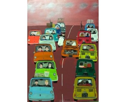 ACRILICO SU TELA MAURIZIO SANI ' PARTENZE ' dimensioni L 50 x H 70 cm.