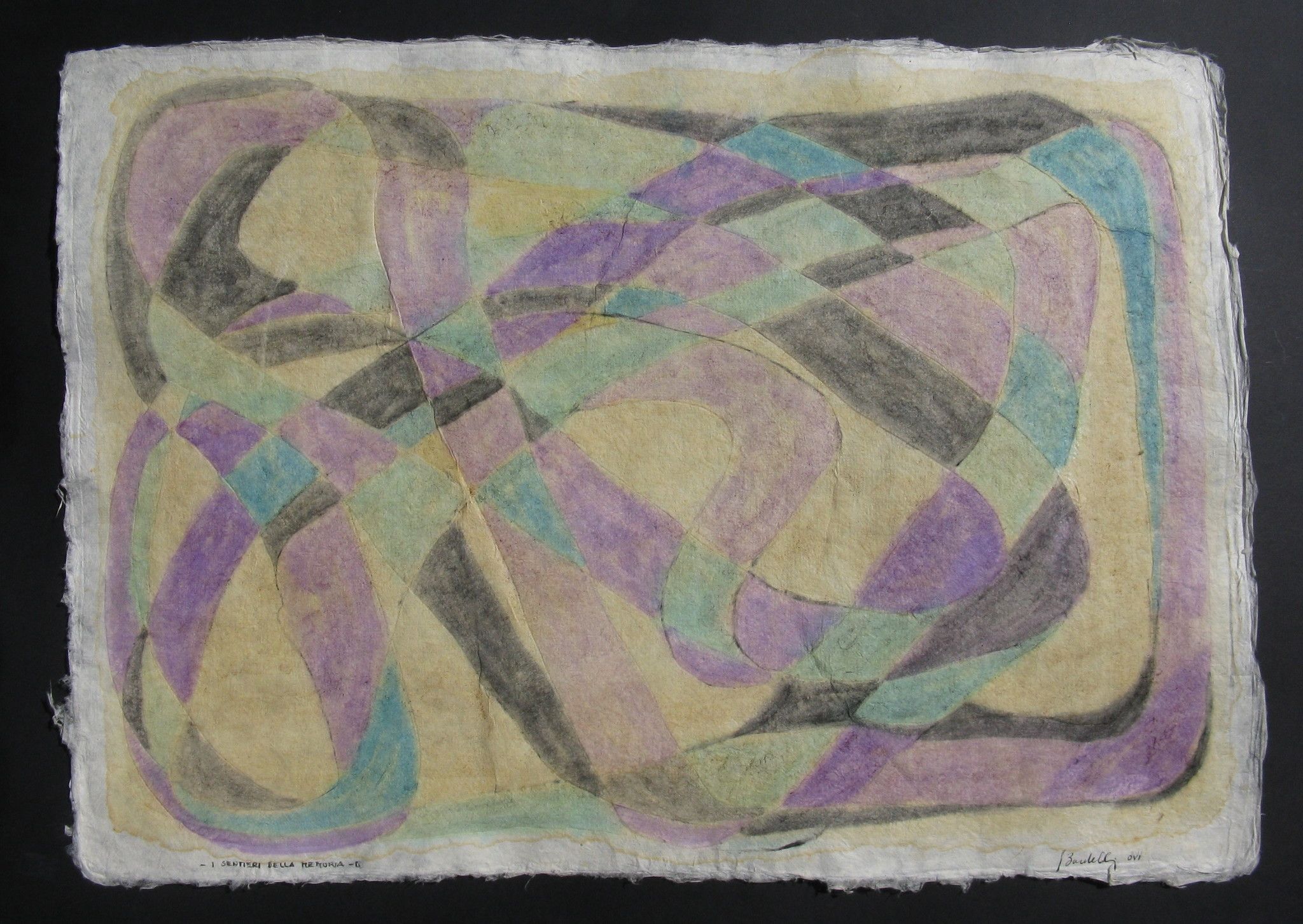 MIXED MEDIA SU CARTA DI RISO  SANDRO BARDELLI ' I SENTIERI DELLA MEMORIA - D '  dimensioni L 55 x H 78 cm.