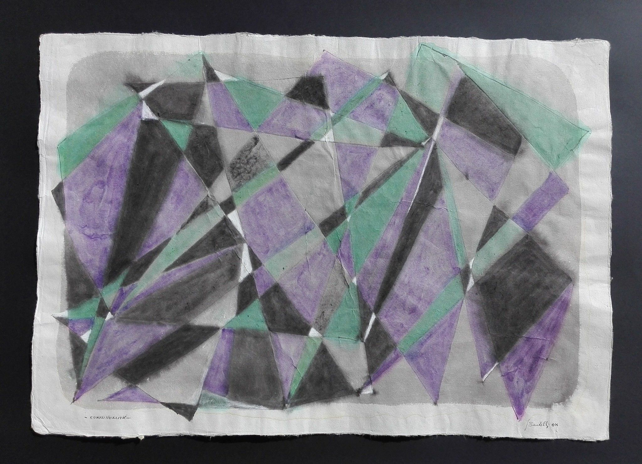 MIXED MEDIA SU CARTA DI RISO  SANDRO BARDELLI ' CONFLITTUALITA'    dimensioni L 55 x H 78 cm.
