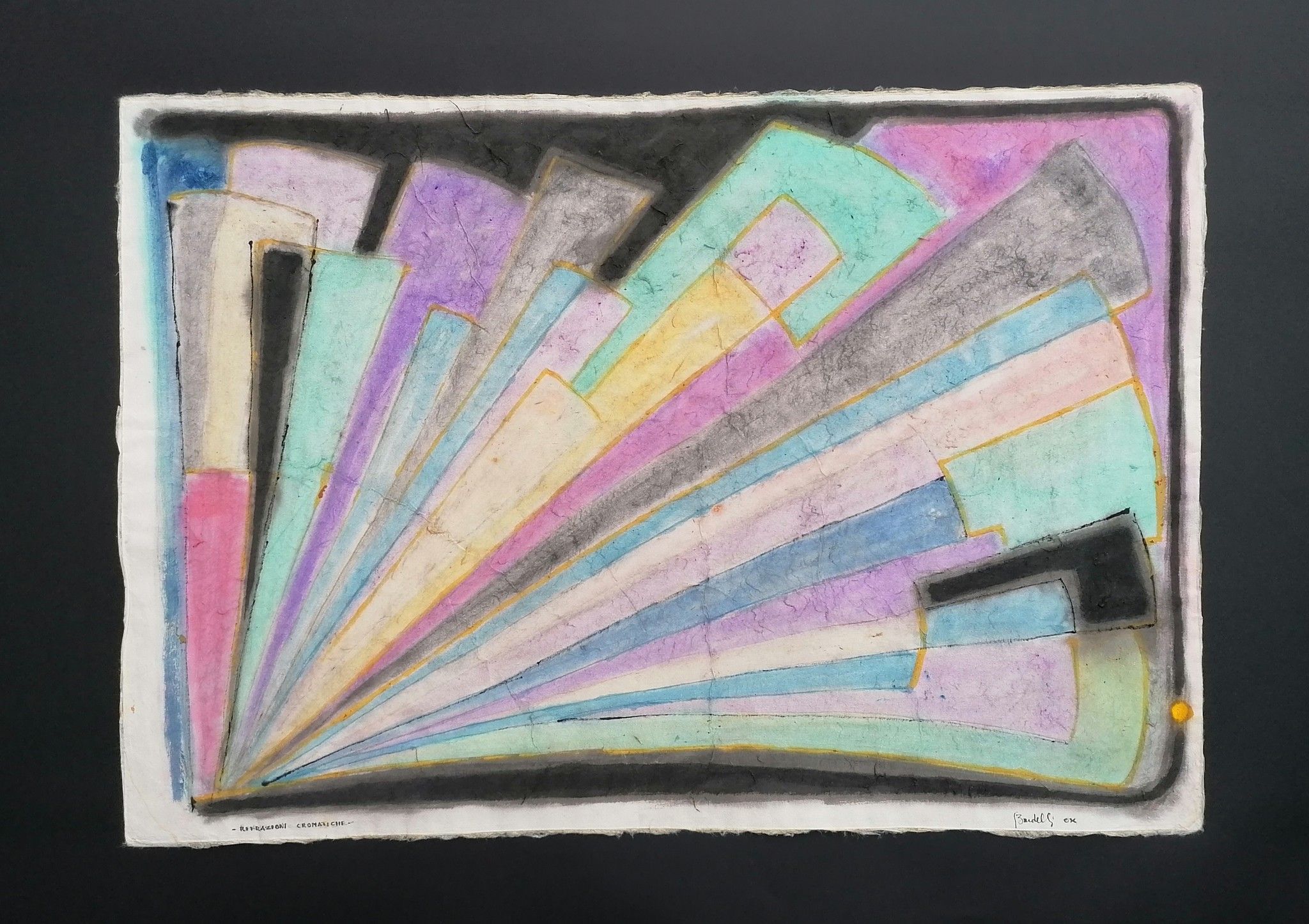 MIXED MEDIA SU CARTA DI RISO  SANDRO BARDELLI ' RIFRAZIONI CROMATICHE '  dimensioni L 55 x  H 78 cm.