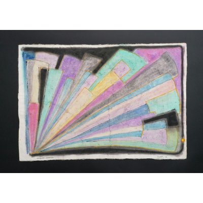 MIXED MEDIA SU CARTA DI RISO SANDRO BARDELLI ' RIFRAZIONI CROMATICHE ' dimensioni L 55 x H 78 cm.