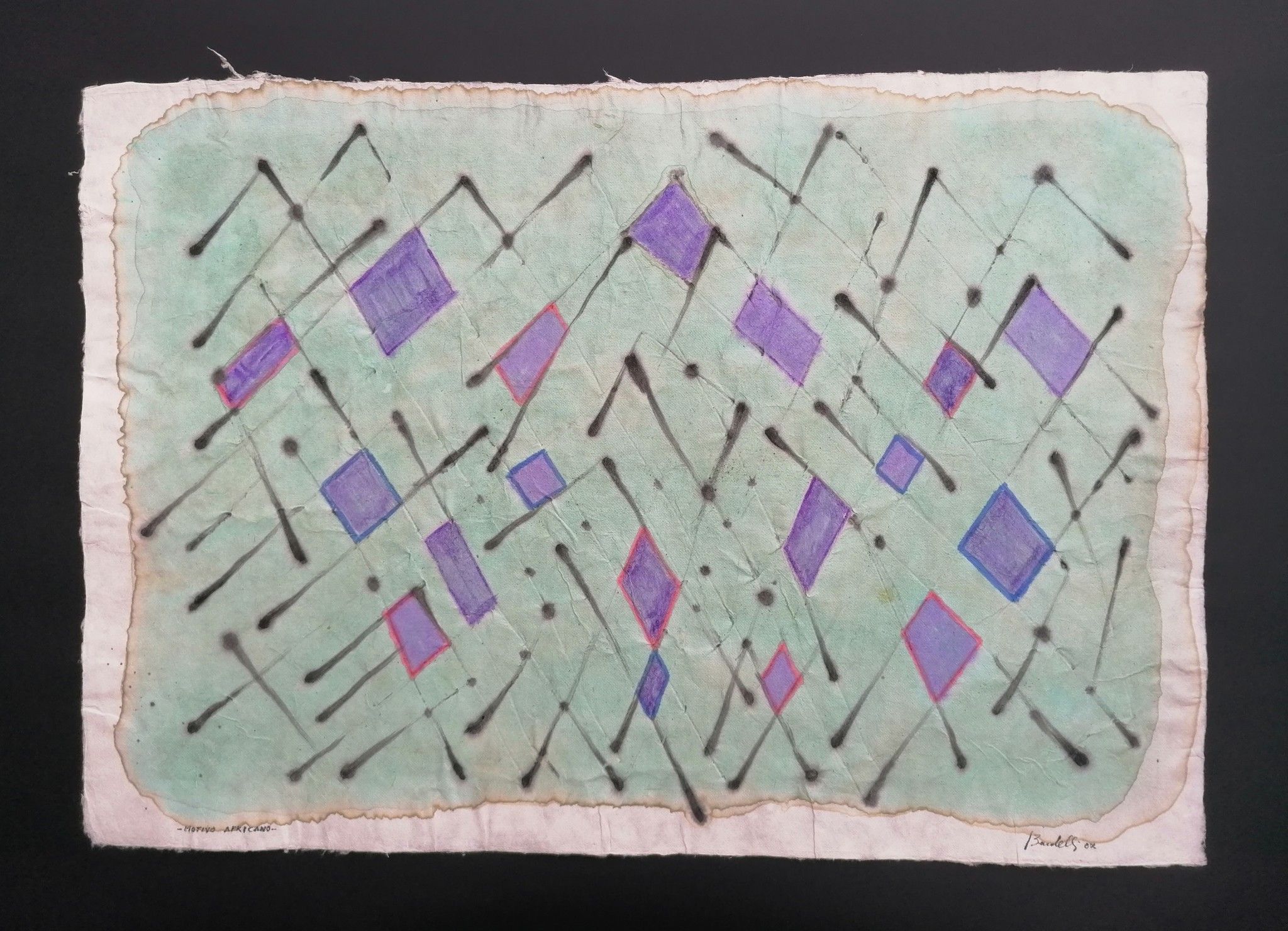 MIXED MEDIA SU CARTA DI RISO  SANDRO BARDELLI ' MOTIVO AFRICANO '  dimensioni L 55  x H 78 cm.