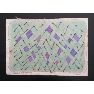 MIXED MEDIA SU CARTA DI RISO SANDRO BARDELLI ' MOTIVO AFRICANO ' dimensioni L 55 x H 78 cm.