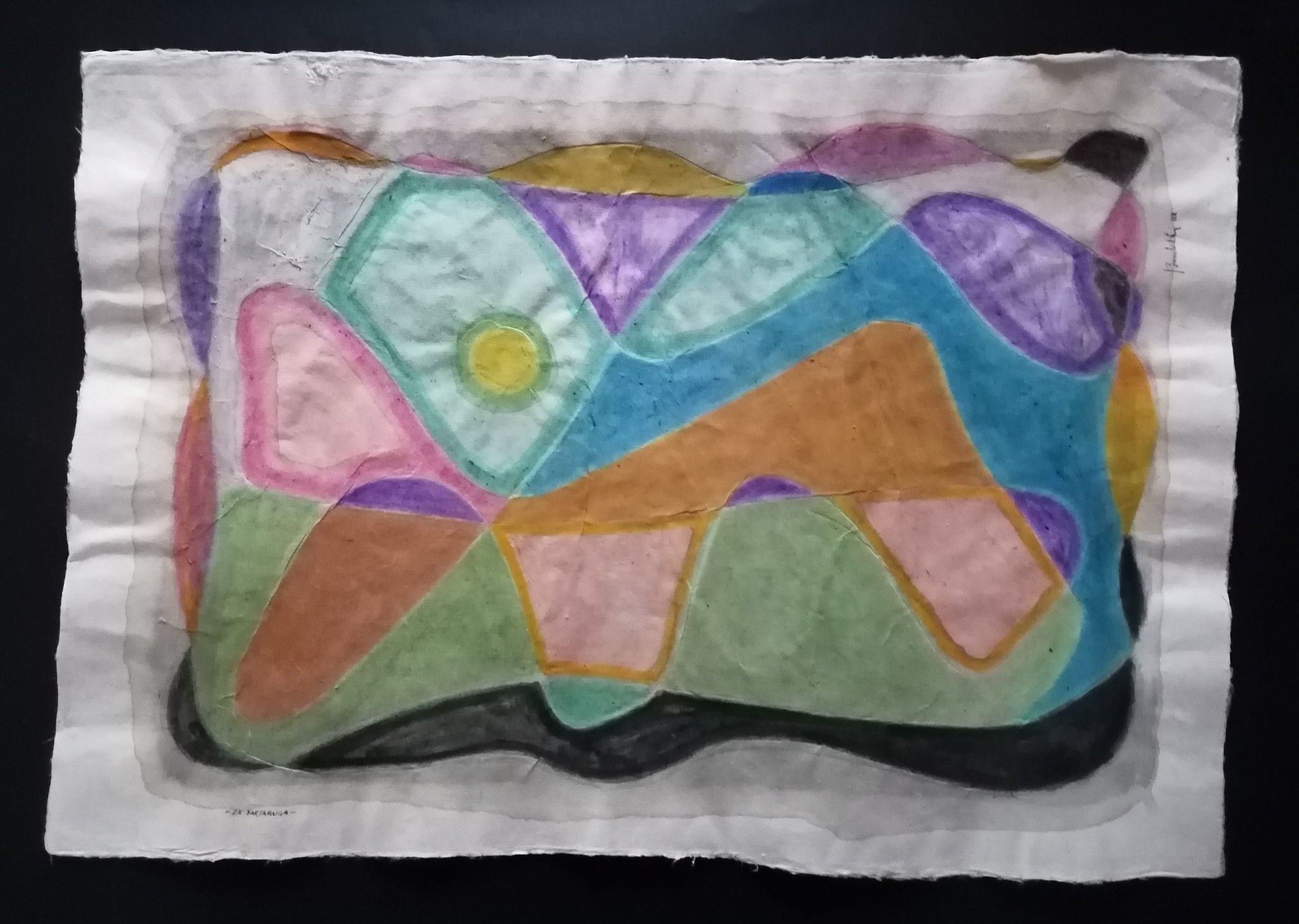 MIXED MEDIA SU CARTA DI RISO  SANDRO BARDELLI ' LA TARTARUGA '   dimensioni L 55 x H 78 cm.