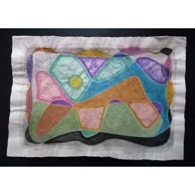 MIXED MEDIA SU CARTA DI RISO SANDRO BARDELLI ' LA TARTARUGA ' dimensioni L 55 x H 78 cm.