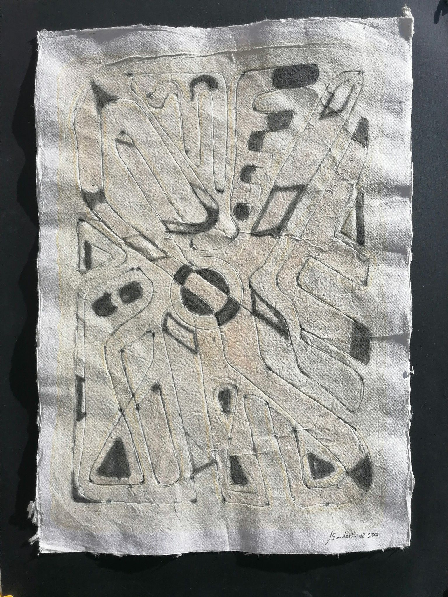 MIXED MEDIA SU CARTA DI RISO  SANDRO BARDELLI ' ASTRAZIONE N.12 '  dimensioni L 78 x H 55 cm.