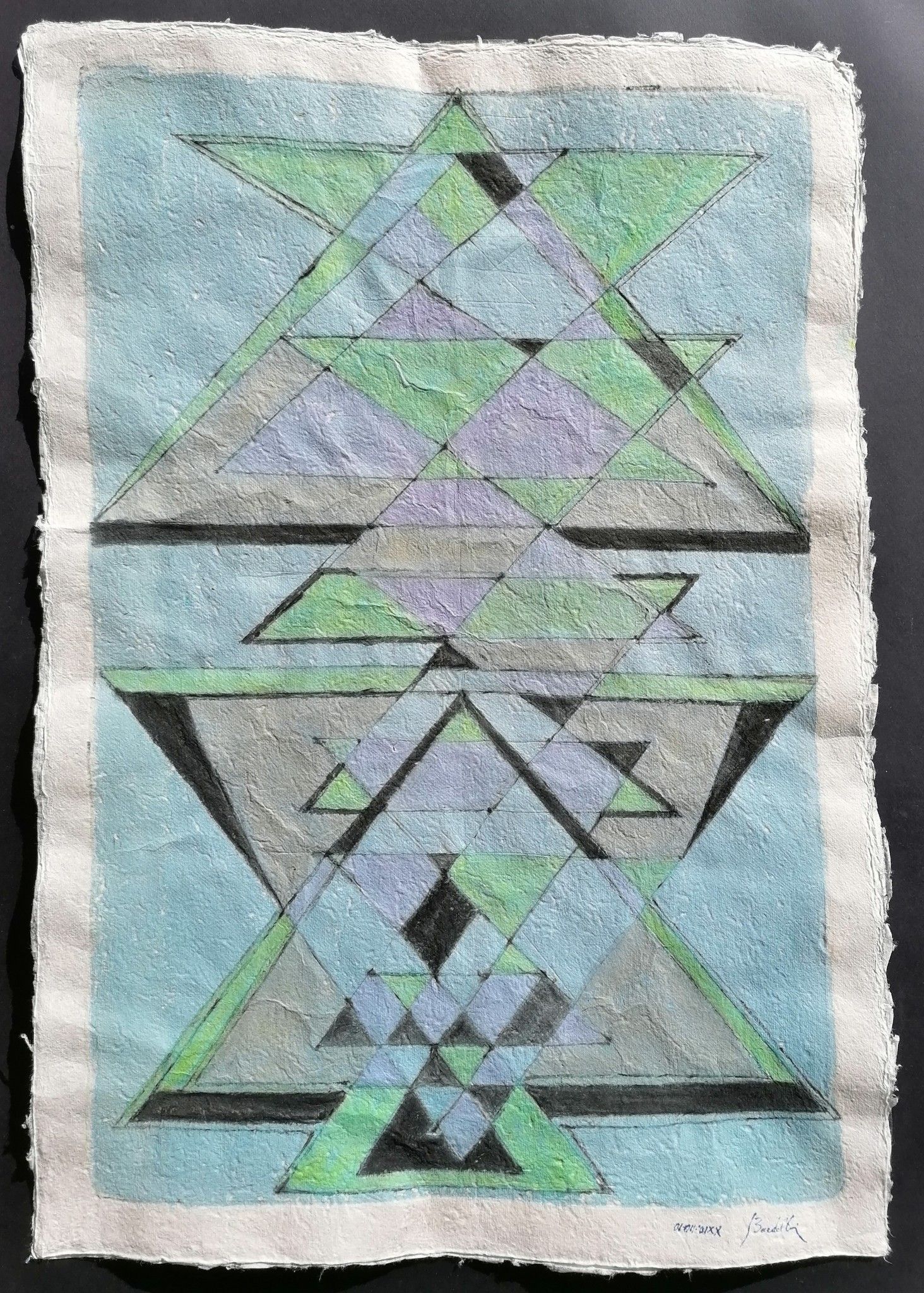 MIXED MEDIA SU CARTA DI RISO  SANDRO BARDELLI ' INTERSEZIONI '  dimensioni L 78 x H 55 cm.