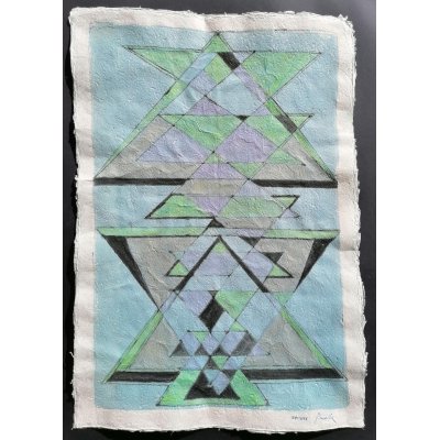 MIXED MEDIA SU CARTA DI RISO SANDRO BARDELLI ' INTERSEZIONI ' dimensioni L 78 x H 55 cm.