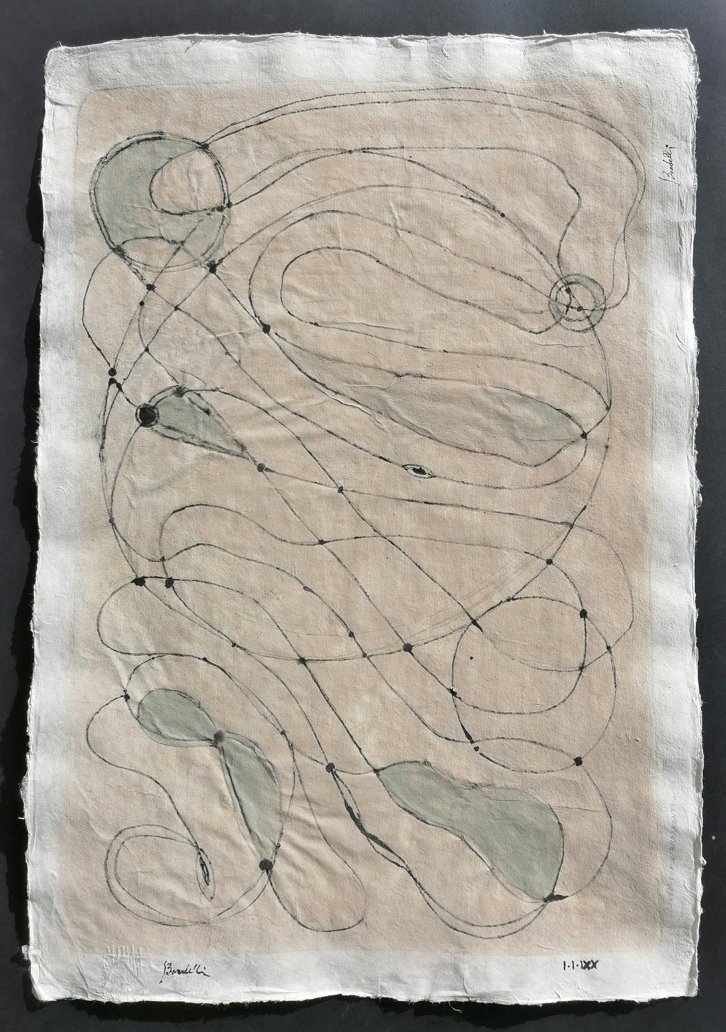 MIXED MEDIA SU CARTA DI RISO  SANDRO BARDELLI ' ARMONIA '  dimensioni L 78  x H 55 cm.