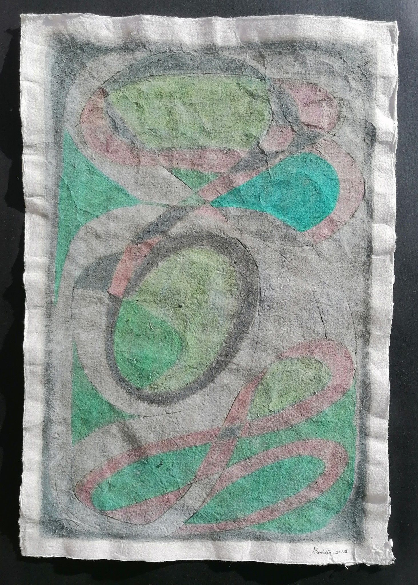 MIXED MEDIA SU CARTA DI RISO  SANDRO BARDELLI ' NOVEMILASEICENTOTTANTA  '  dimensioni L 78 x H 55 cm.