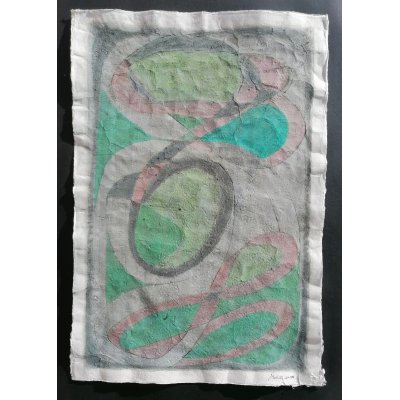 MIXED MEDIA SU CARTA DI RISO SANDRO BARDELLI ' NOVEMILASEICENTOTTANTA ' dimensioni L 78 x H 55 cm.