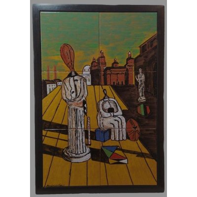 SCULTURA IN TERRACOTTA MARCELLO VITALE ' OMAGGIO A DE CHIRICO ' dimensioni L 45 x H 65 cm.