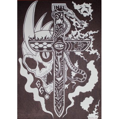 PENNARELLO SU TELA MASSIMILIANO SGRO' ' MONOLITICO ' dimensioni L 70 x H 50 cm.