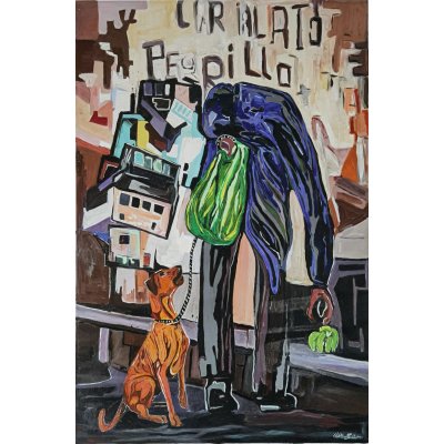 MIXED MEDIA SU TELA CARLO ALBERTO PERILLO ' FAME ' dimensioni L 80 x H 120 cm.