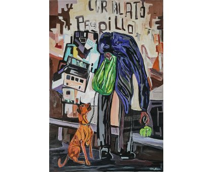 MIXED MEDIA SU TELA CARLO ALBERTO PERILLO ' FAME ' dimensioni L 80 x H 120 cm.