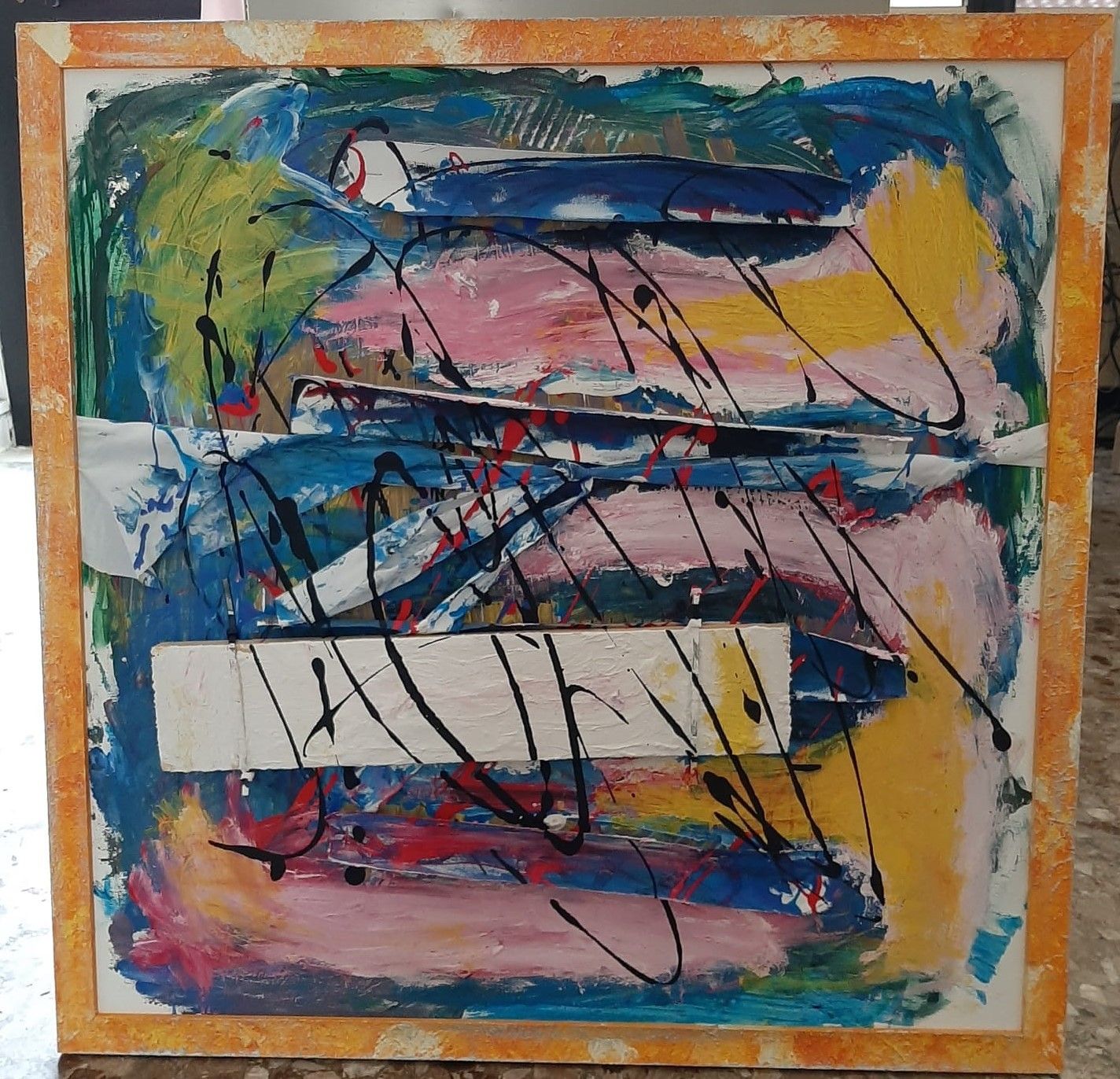 MIXED MEDIA SU TELA  BY  FEST ' TERRA '  dimensioni L 70 x H 70 cm.