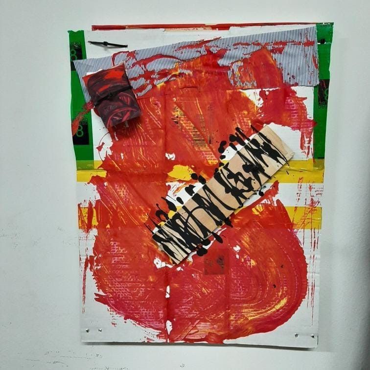 MIXED MEDIA SU TELA  BY FEST ' ROSSO '  dimensioni L 50  x H 70 cm.