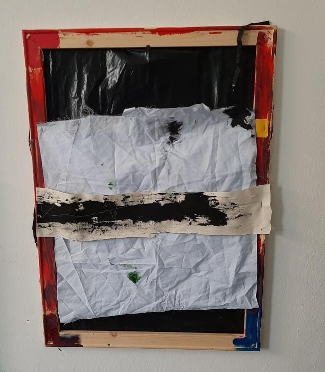 MIXED MEDIA SU TELA  BY  FEST ' OSCURO '  dimensioni L 50 x H 70 cm.