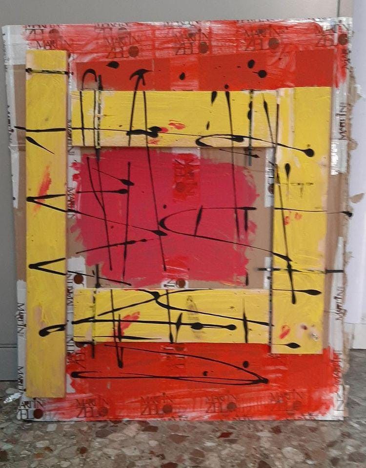 MIXED MEDIA SU TELA  BY  FEST ' RECINTO '   dimensioni L 60 x H 70 cm.