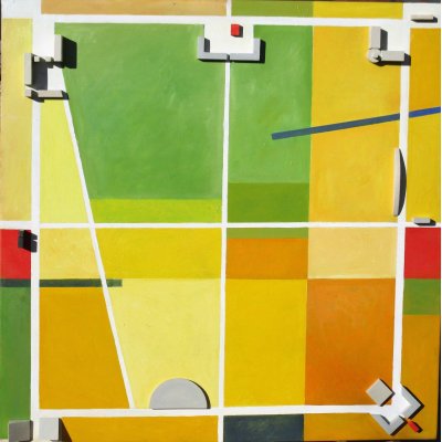 MIXED MEDIA SU TAVOLA SERGIO FRANZOSI ' QUATTRO ANGOLI ' dimensioni L 80 x H 80 cm.