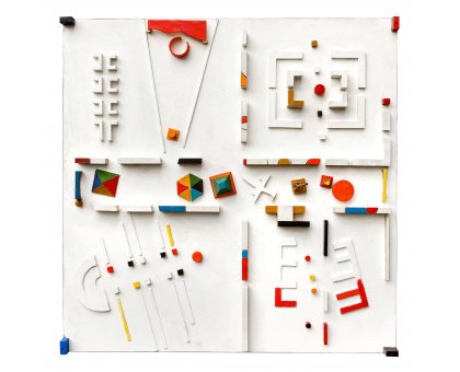 MIXED MEDIA SU TAVOLA SERGIO FRANZOSI ' QUARTIERE CENTRO ' dimensioni L 100 x H 100 cm.