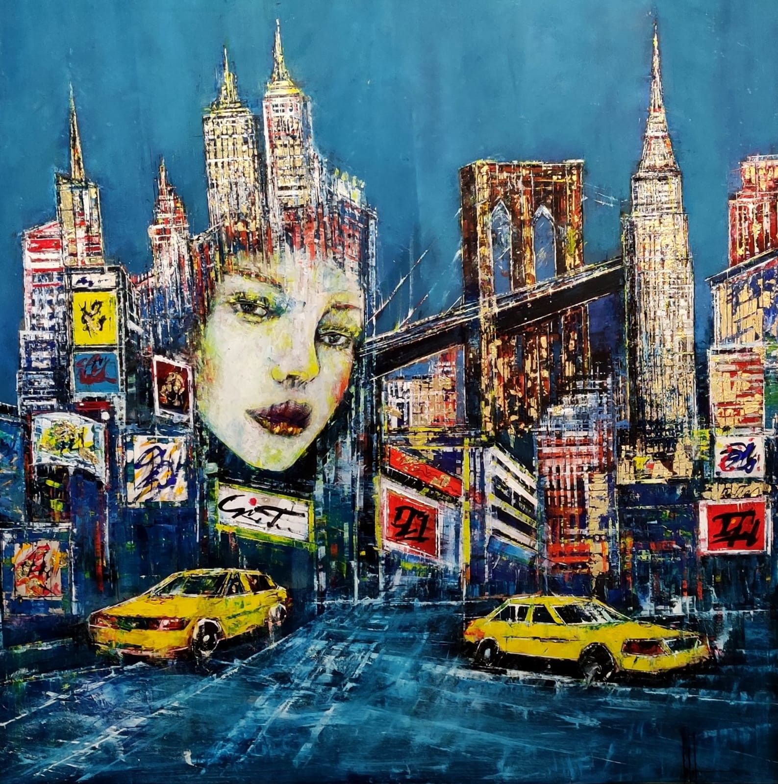 OLIO SU MDF  ANTONIO CAPOFERRI ' NEW  YORK 6  '  dimensioni  L 100 x H 100 cm