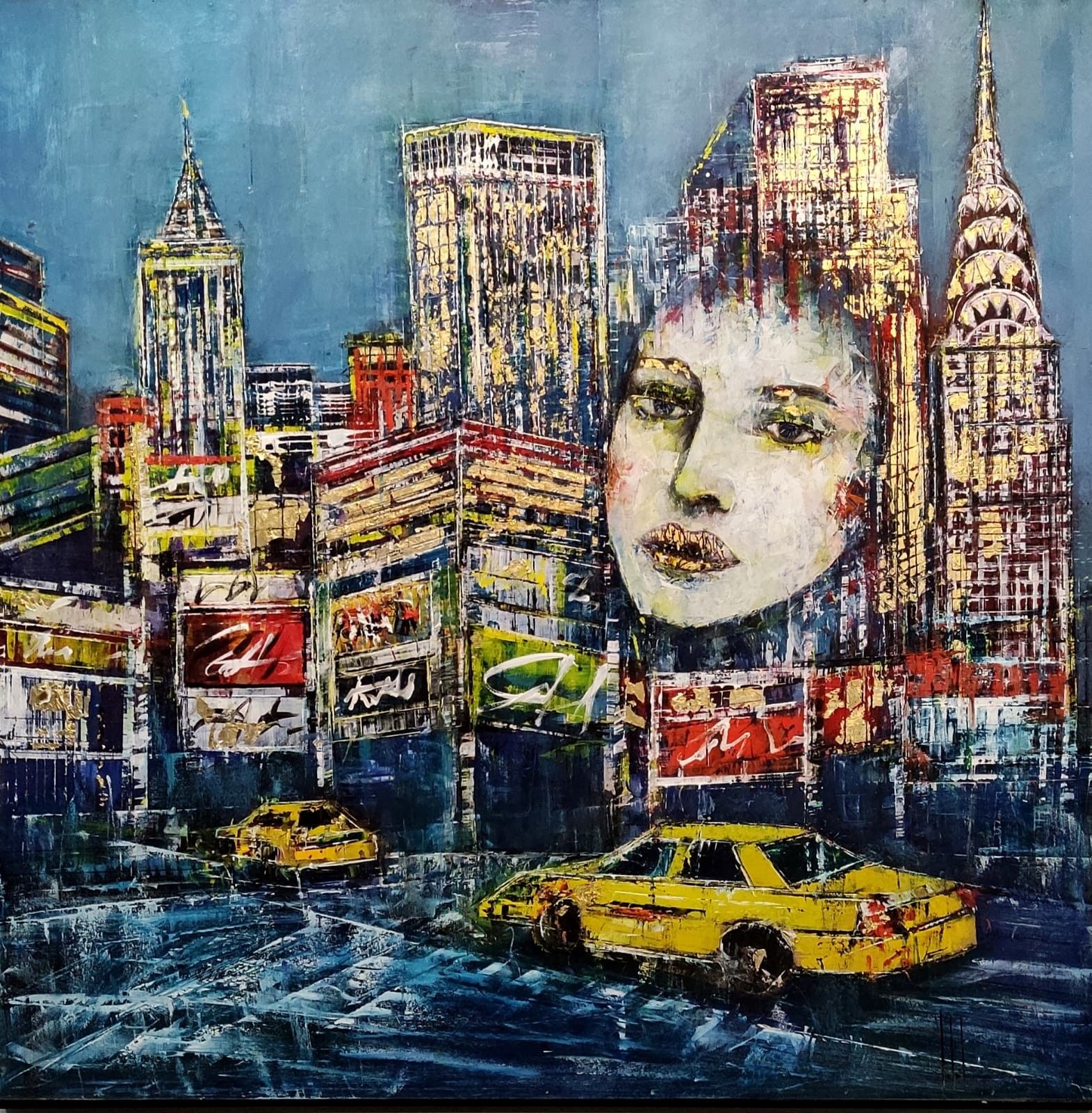 OLIO SU MDF  ANTONIO CAPOFERRI ' NEW  YORK 8 '  dimensioni L 80 x H 80 cm.