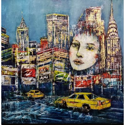 OLIO SU MDF ANTONIO CAPOFERRI ' NEW YORK 8 ' dimensioni L 80 x H 80 cm.