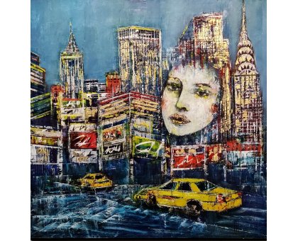 OLIO SU MDF ANTONIO CAPOFERRI ' NEW YORK 8 ' dimensioni L 80 x H 80 cm.