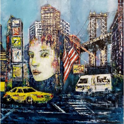 OLIO SU MDF ANTONIO CAPOFERRI ' NEW YORK 7 ' dimensioni L 80 x H 80 cm.