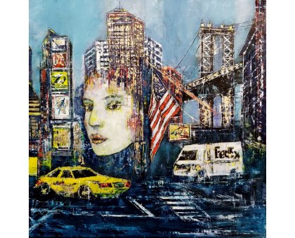 OLIO SU MDF ANTONIO CAPOFERRI ' NEW YORK 7 ' dimensioni L 80 x H 80 cm.