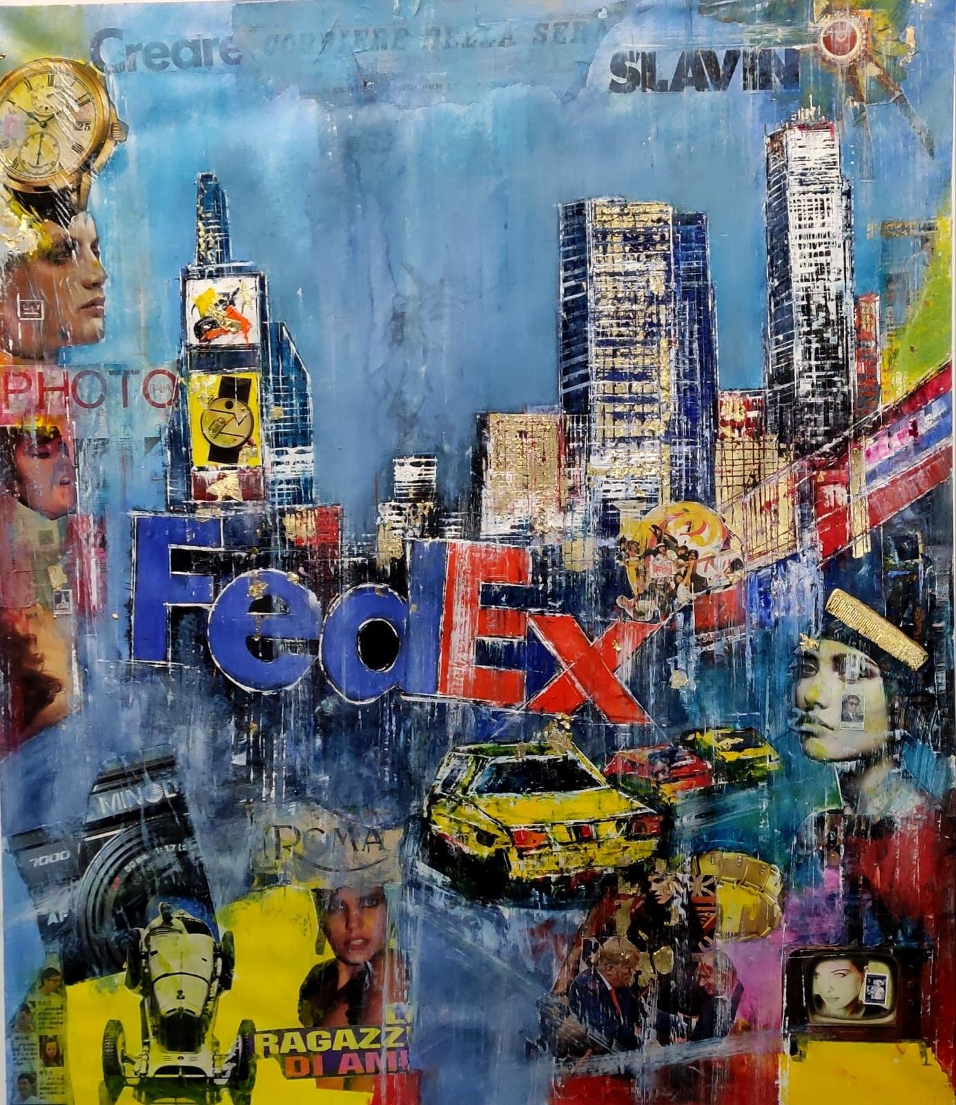 OLIO SU TELA  ANTONIO CAPOFERRI  ' NEW  YORK  FEDEX '  dimensioni L 105 x H 120 cm.
