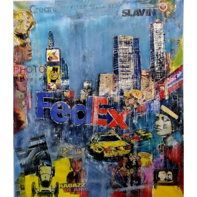 OLIO SU TELA ANTONIO CAPOFERRI ' NEW YORK FEDEX ' dimensioni L 105 x H 120 cm.