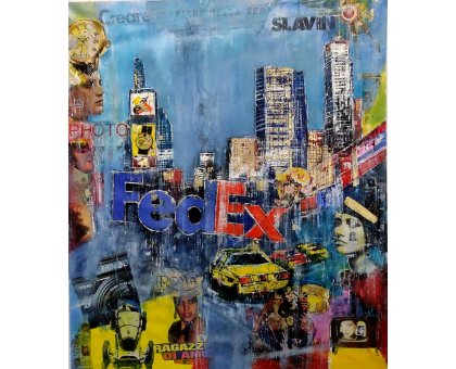 OLIO SU TELA ANTONIO CAPOFERRI ' NEW YORK FEDEX ' dimensioni L 105 x H 120 cm.