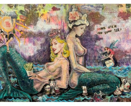 MIXED MEDIA SU TELA LUDMILLA RADCHENKO " CUP OF TEA " dimensioni L 150 x H 100 cm.