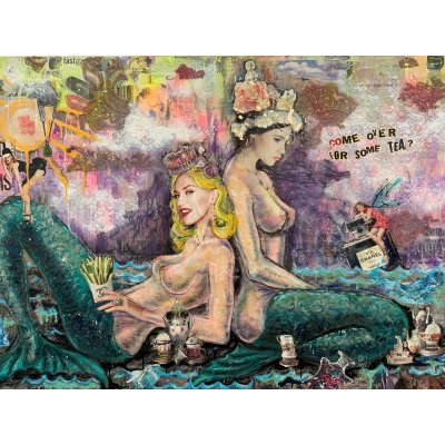 MIXED MEDIA SU TELA LUDMILLA RADCHENKO " CUP OF TEA " dimensioni L 150 x H 100 cm.