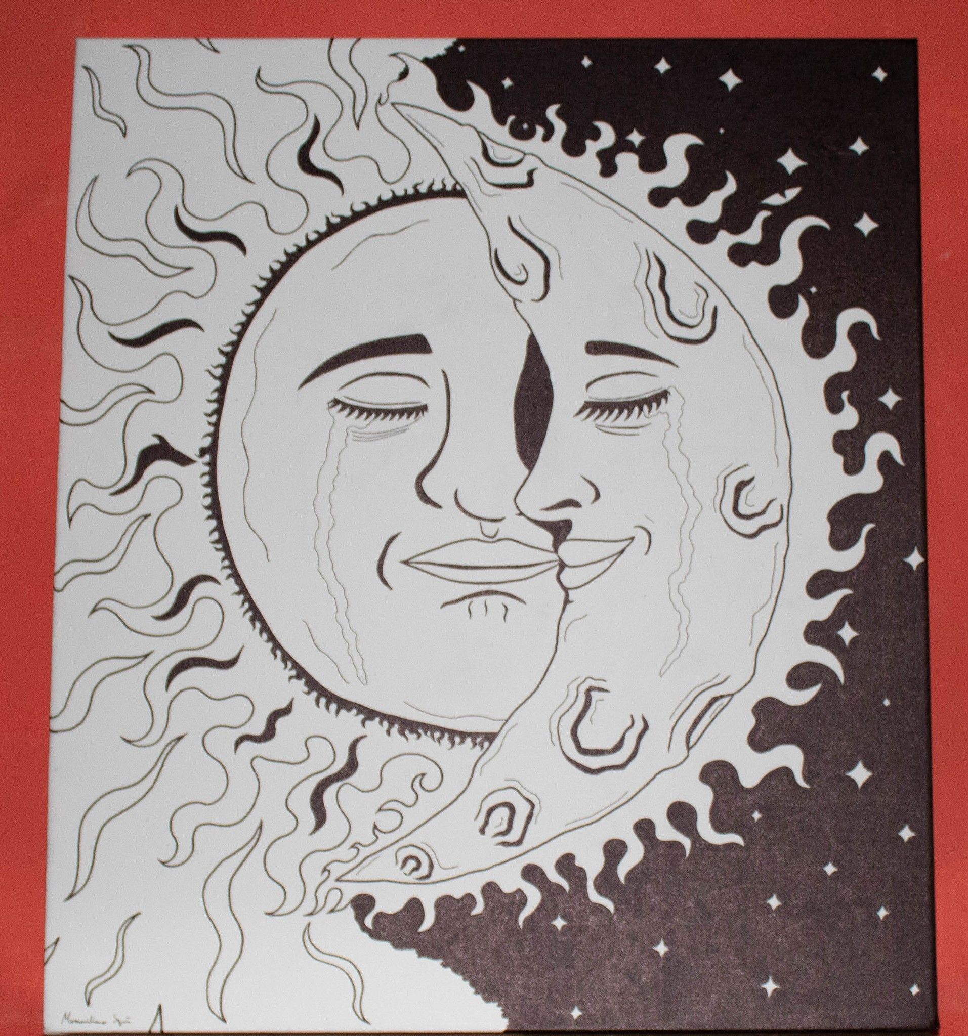 PENNARELLO SU TELA MASSIMILIANO SGRO' ' DISTANTI INSIEME '  dimensioni L 60 x H 70 cm.