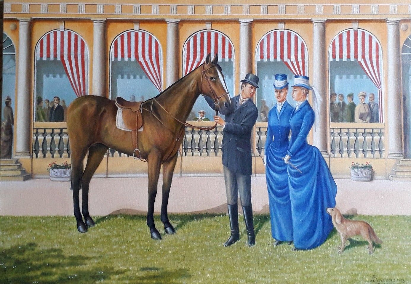 OLIO SU TELA  VALERIA BERGAMI ' AL MANEGGIO '  dimensioni L 70 x H 100 cm.