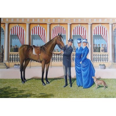 OLIO SU TELA VALERIA BERGAMI ' AL MANEGGIO ' dimensioni L 70 x H 100 cm.