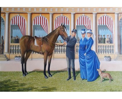 OLIO SU TELA VALERIA BERGAMI ' AL MANEGGIO ' dimensioni L 70 x H 100 cm.