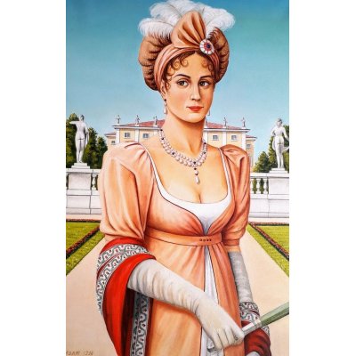 OLIO SU TELA VALERIA BERGAMI ' GIUSEPPINA BEAUHARNAIS ' dimensioni L 50 x H 70 cm.