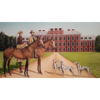 OLIO SU TELA VALERIA BERGAMI ' DAVANTI ALLA VILLA ' dimensioni L 70 x H 100 cm.