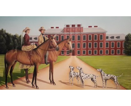 OLIO SU TELA VALERIA BERGAMI ' DAVANTI ALLA VILLA ' dimensioni L 70 x H 100 cm.