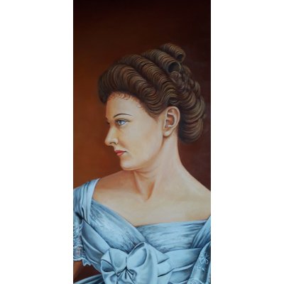 OLIO SU TELA VALERIA BERGAMI ' SIGNORA IN BIANCO INIZI '900 ' dimensioni L 80 x H 100 cm.