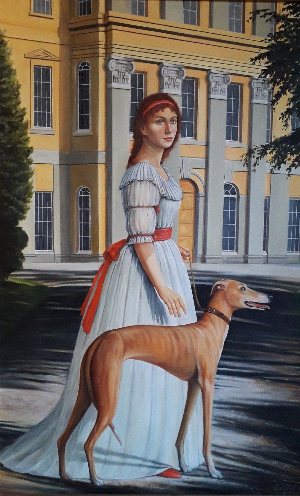 OLIO SU TELA  VALERIA BERGAMI ' PASSEGGIATA NEL PARCO '  dimensioni L 80 x H 120 cm.
