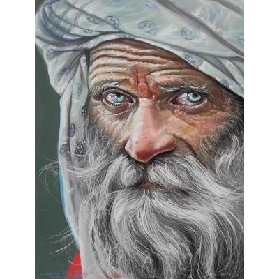 PASTELLI MORBIDI E MATITE SU CARTA IRMA SERVODIO ' L'INGANNO DEL PESCATORE DAGLI OCCHI ARGENTO ' dimensioni L 30 x H 40 cm.